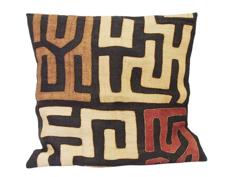 African Kuba Cloth Cushion Cover (Brown) - 9